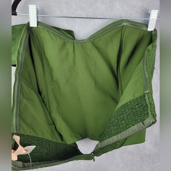 Anthropologie Hutch Dark Satin Green Bow Tie Tube Zip Up Top Blouse Size L - Picture 8 of 12